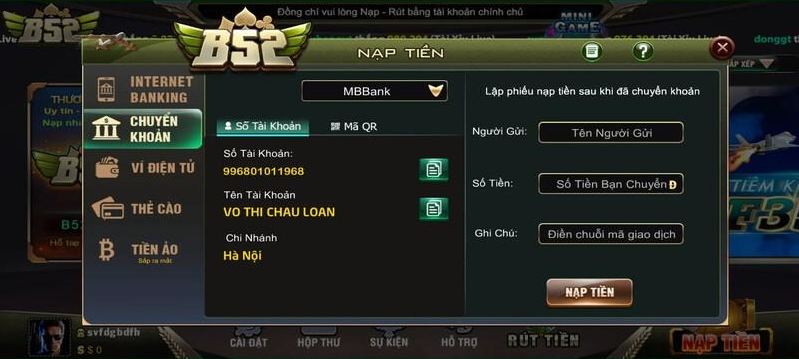 Cách nạp rút tiền B52CLUB
