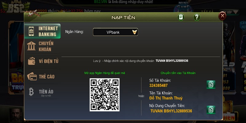 Cách nạp rút tiền B52CLUB